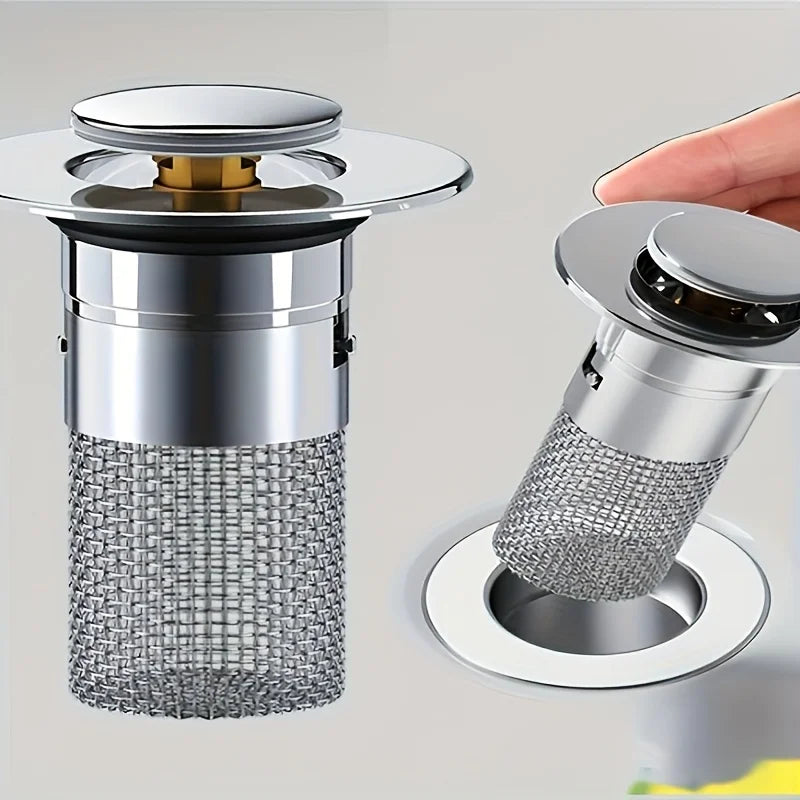 1 Stainless Steel Telescopic Sink Drain Plug, Bathroom Hair Filter Screen, Easy to Install and Clean Double-Layer anti Fouling