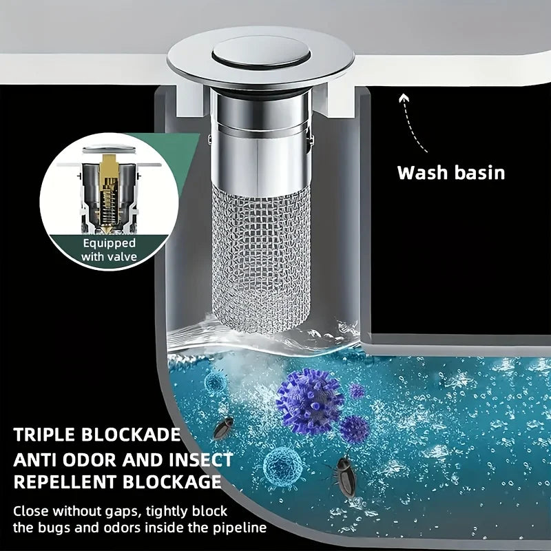 1 Stainless Steel Telescopic Sink Drain Plug, Bathroom Hair Filter Screen, Easy to Install and Clean Double-Layer anti Fouling